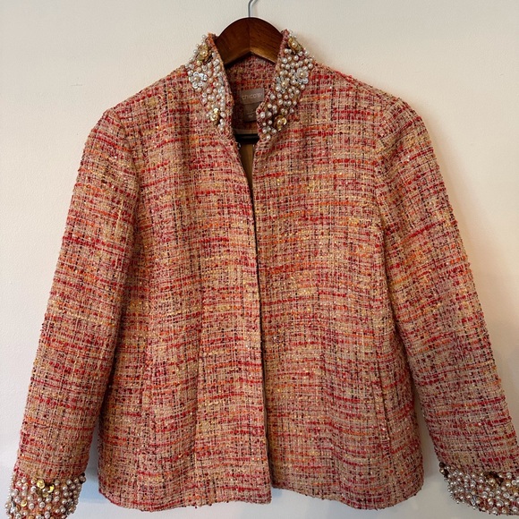 Chico's Multicolor Tweed Pearl Sequin Embellished lined Jacket blazer - Picture 5 of 5